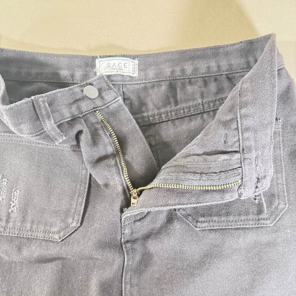 Anthropologie SAGE THE LABEL Distressed Denim Mini Skirt Black Raw Hem Size M - Picture 5 of 12